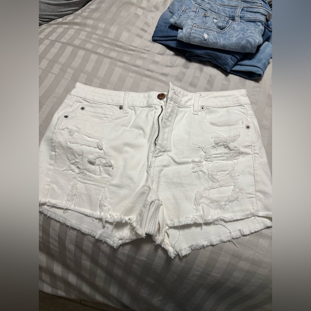 American Eagle Outfitters White Distressed Jean Shorts